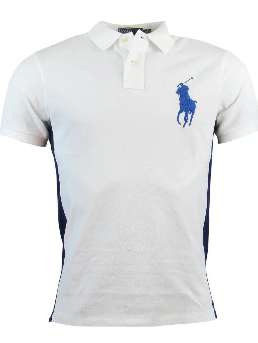 Ralph Lauren Big Pony Polo Shirt - Custom-Fit Size Large - White & Royal Blue